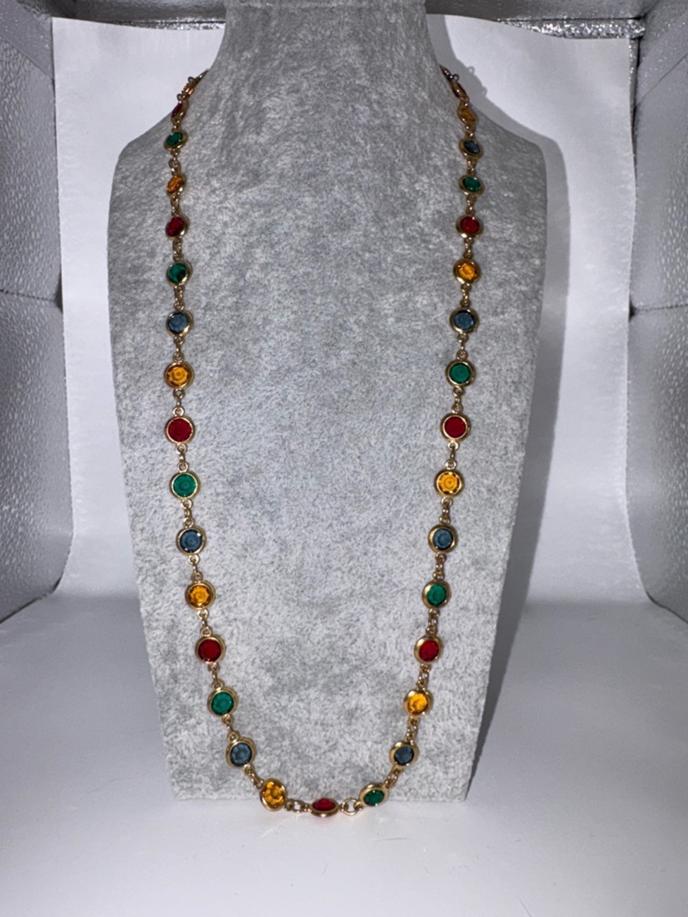 CHANEL Multicolor Glass Stone Chiclet Style Necklace.  Rainbow
